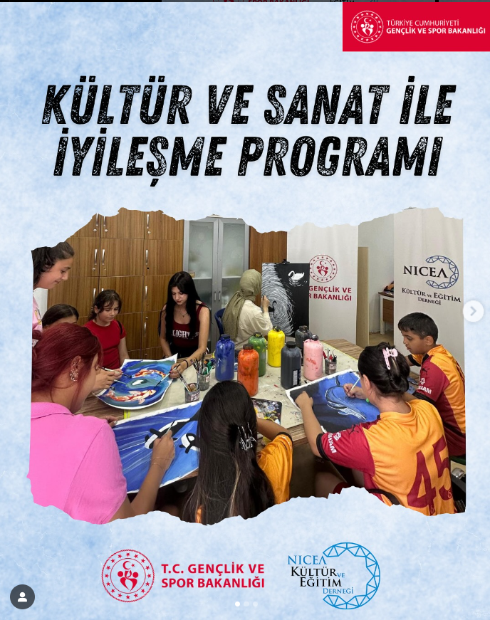Gençlik ve Spor bakanlığımıza bağlı ‘Kültür ve Sanat ile İyileşme Programı’ projemizde sanat ile terapilerimiz başladı.